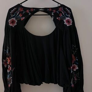 🌸 Free People Floral Stitched Bubble Sleeve Top (Size L) 🌸